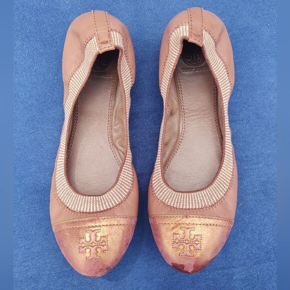 TORY BURCH Brown Leather Scrunch Ballet Flats Size 7.5 - Picture 1 of 5